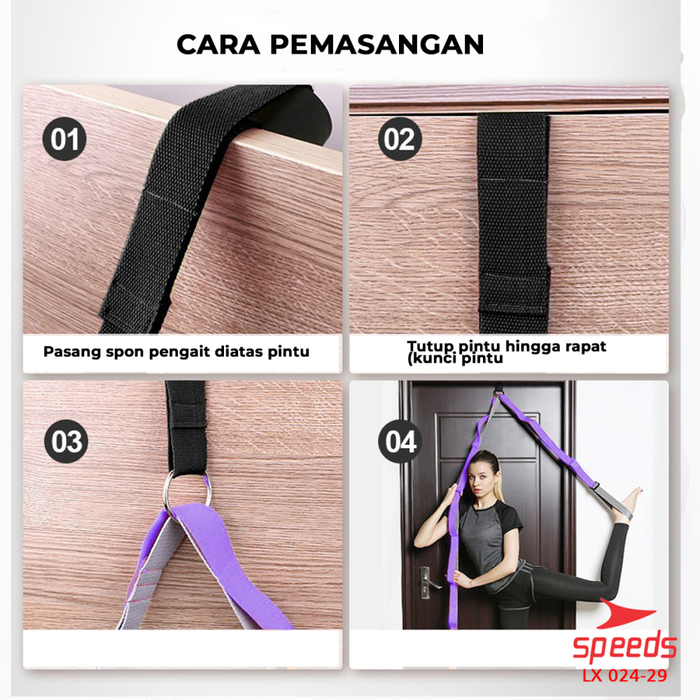SPEEDS Yoga Strap Yoga Belt Tali Yoga Ring Yoga Stretching Strap Power Band Resistance Band Karet Fitnes Legs Stretch Power Band Olahraga 024-29