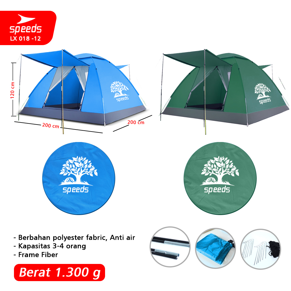 SPEEDS Tenda Camping Family Otomatis Piknik 2-3  Orang Dengan Alas Anti Air 018-12