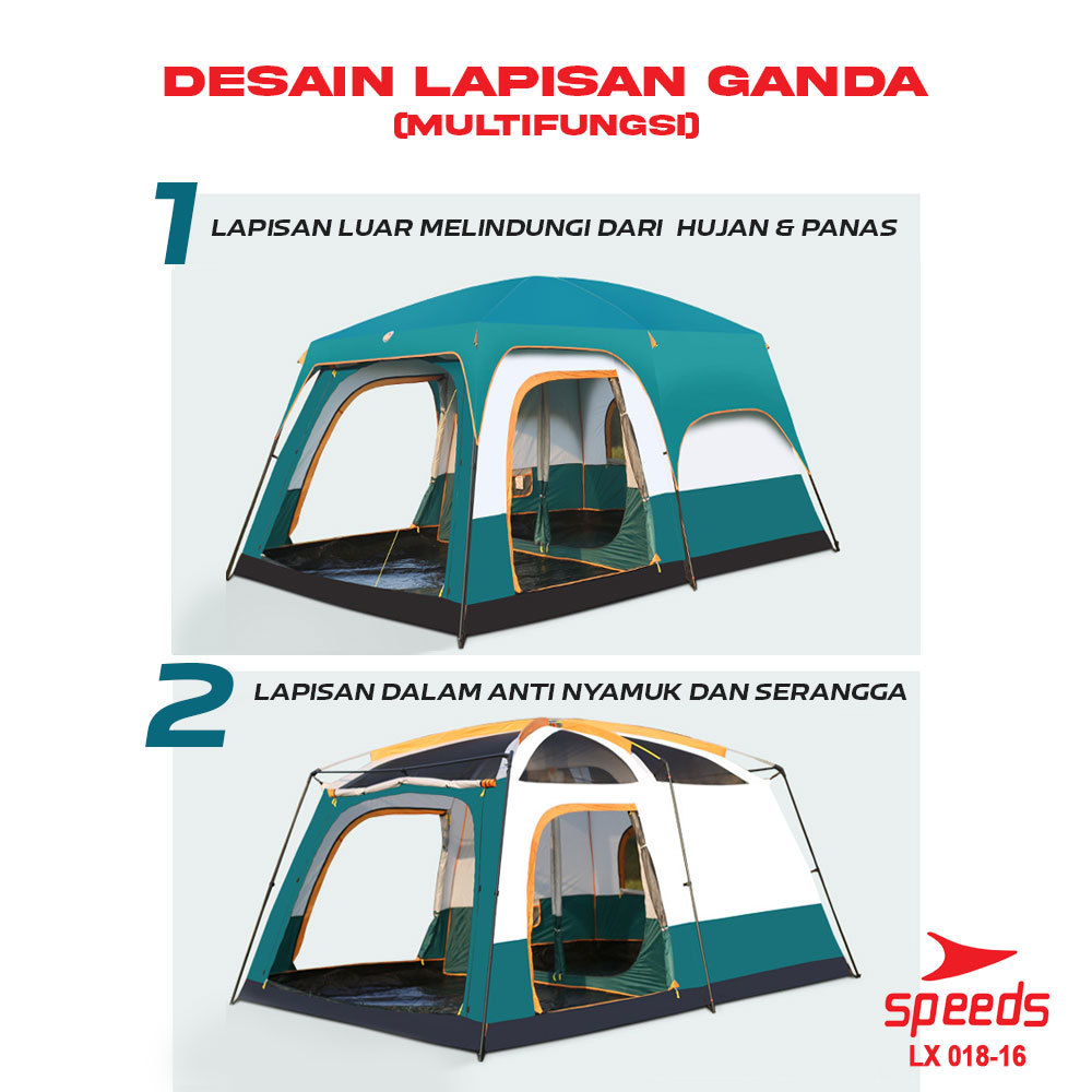 SPEEDS Tenda Camping / Tenda Kemah Besar Muat 3-5 Orang Tenda Outdoor + Kanopi Double Layer 018-16