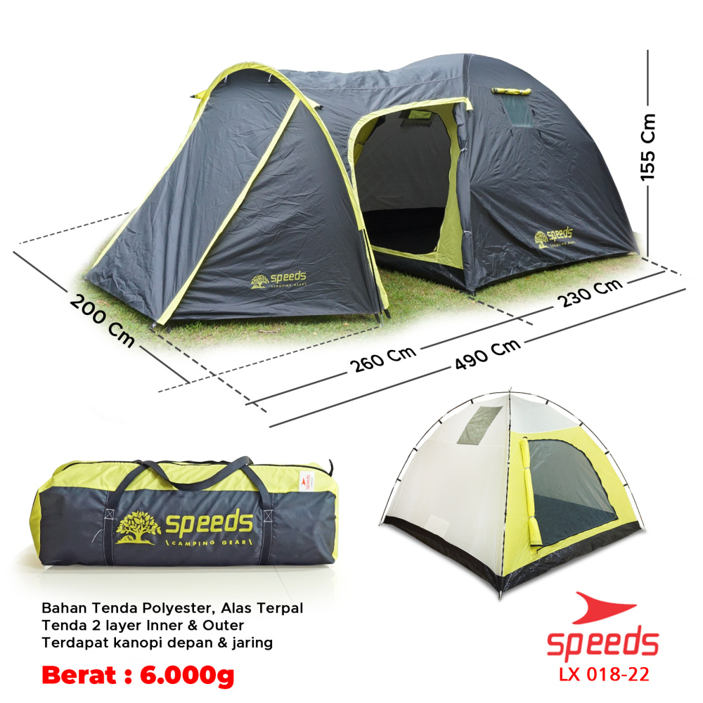 SPEEDS-Tenda Camping Dome Kapasitas 6 Orang Tenda Kemah Gunung Camping Tent Outdoor-Indoor 2 Layer 018-22