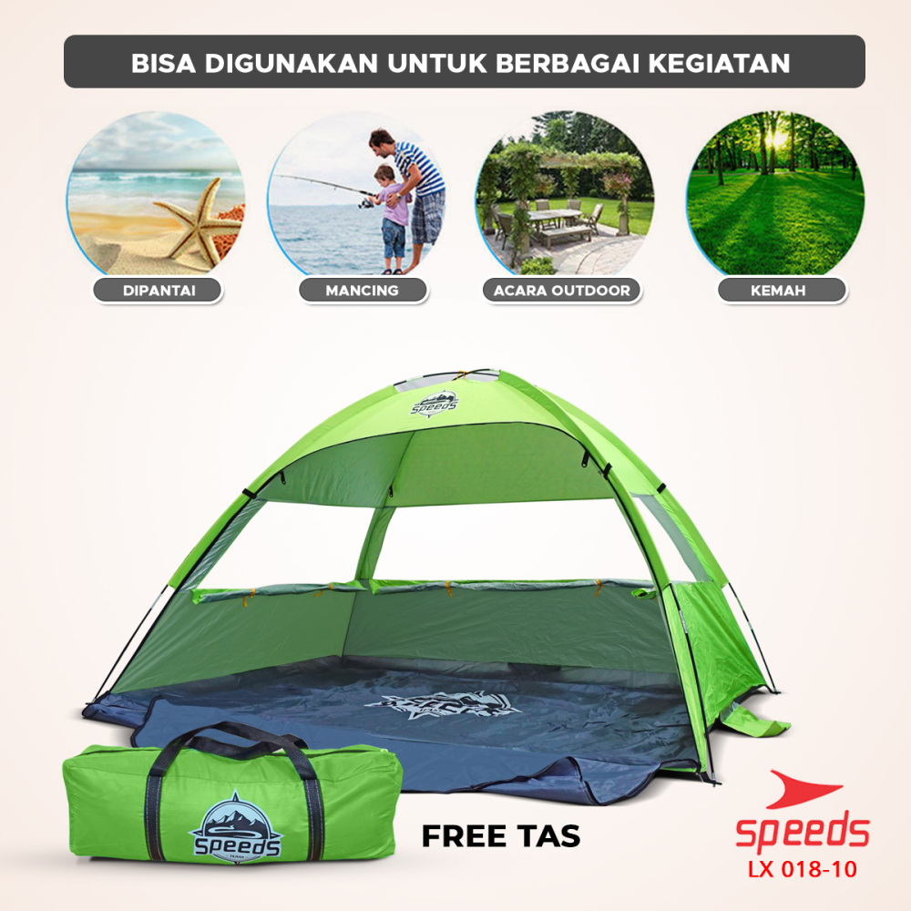 SPEEDS Tenda Camping terbuka otomatis untuk 3-4 orang Tenda PIKNIK / PANTAI / SANTAI 018-10