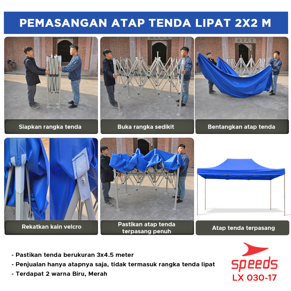 SPEEDS Terpal Tenda 3x4.5m Tenda Lipat Jualan Tenda Bazar Waterproof Berbahan Kain Oxford 600D 030-17