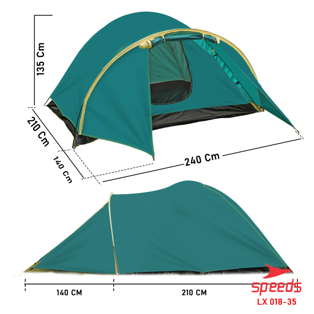 SPEEDS Tenda Camping Lipat Untuk 3-4 Orang Tenda Dome Manual Tenda Gunung Portable Waterproof 018-35