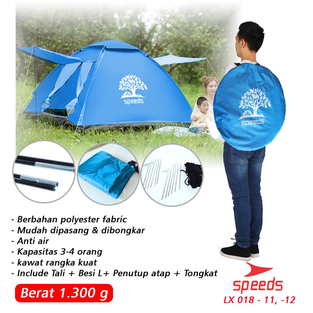 SPEEDS Tenda Camping Family Otomatis Piknik 2-3  Orang Dengan Alas Tenda Anti Air LX 018-11