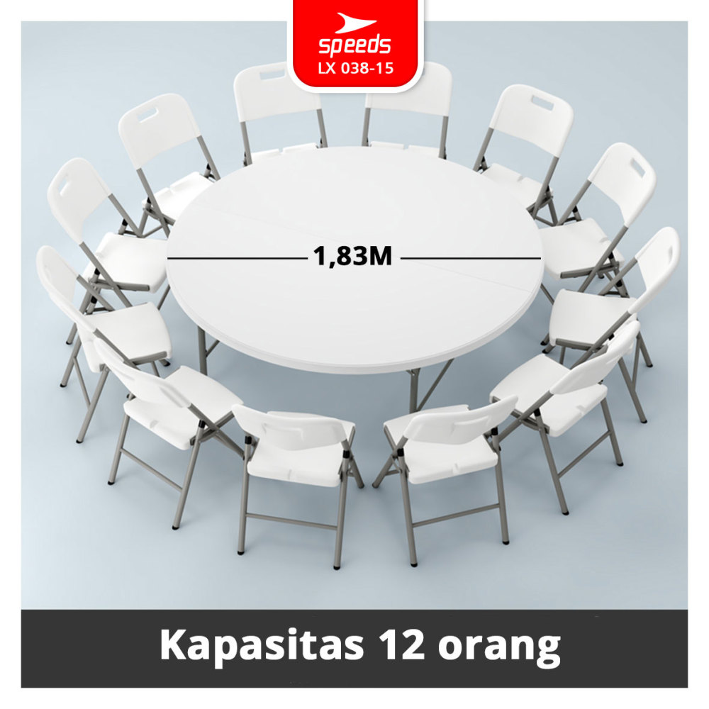 SPEEDS Meja Lipat Plastik Serbaguna 183x183x74cm Folding Table Lingkaran Indoor Outdoor Piknik Meja Makan 038-15
