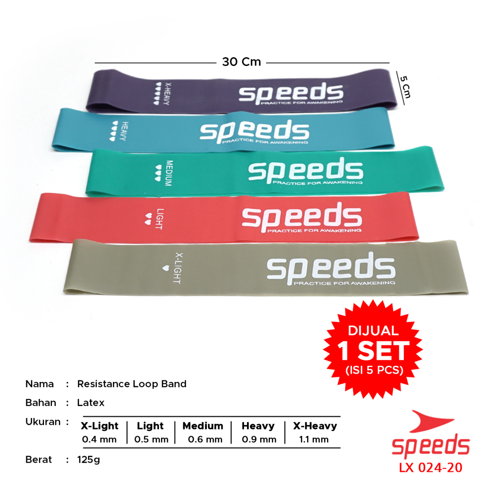 SPEEDS Sport Resistance Loop Bands 1 Set isi 5pcs Karet Elastis Yoga Fitness Olahraga 024-20