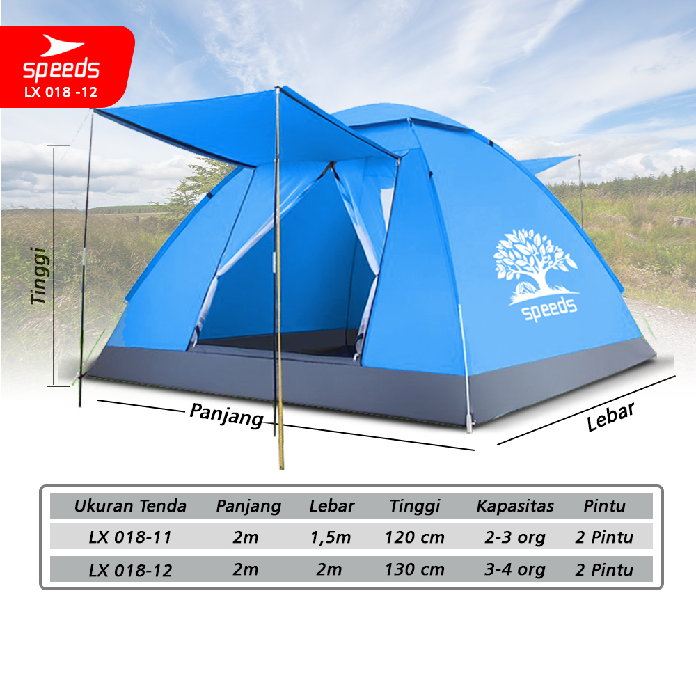 SPEEDS Tenda Camping Family Otomatis Piknik 2-3  Orang Dengan Alas Anti Air 018-12