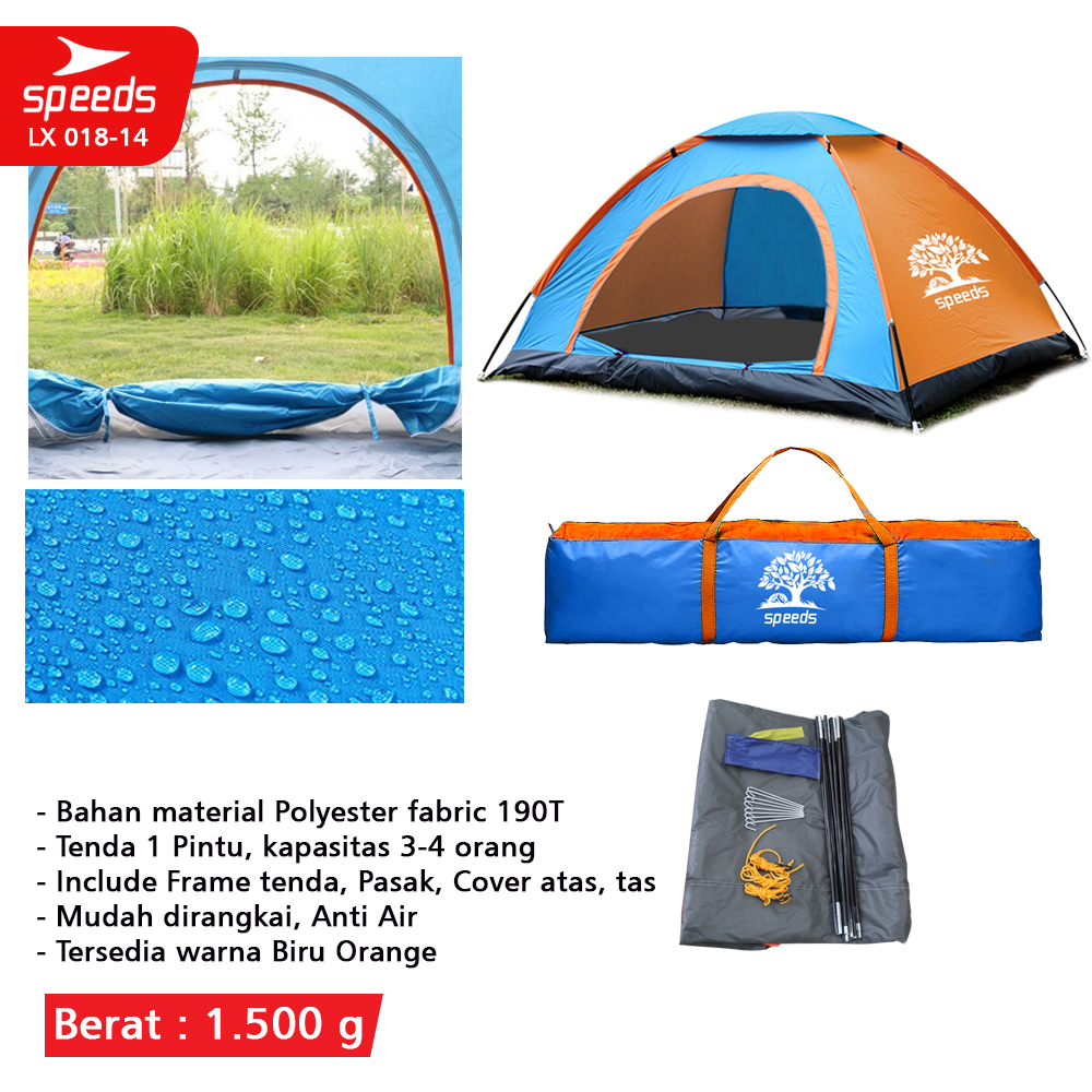SPEEDS Tenda Camping Kapasitas Luas 3-4 Orang Tenda Gunung Camo Model Dome Loreng Outdoor Indoor New 018-14