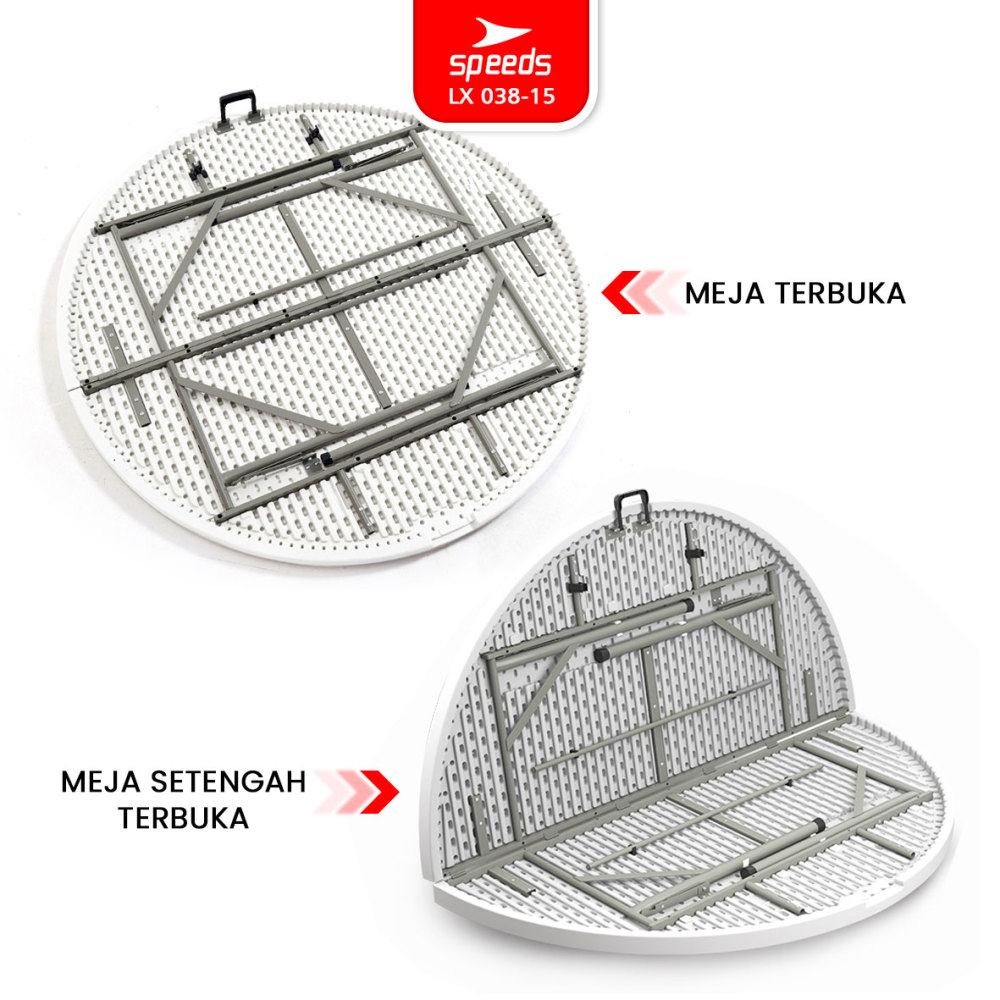 SPEEDS Meja Lipat Plastik Serbaguna 183x183x74cm Folding Table Lingkaran Indoor Outdoor Piknik Meja Makan 038-15