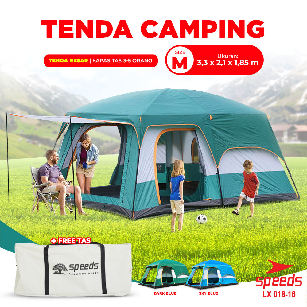 SPEEDS Tenda Camping / Tenda Kemah Besar Muat 3-5 Orang Tenda Outdoor + Kanopi Double Layer 018-16