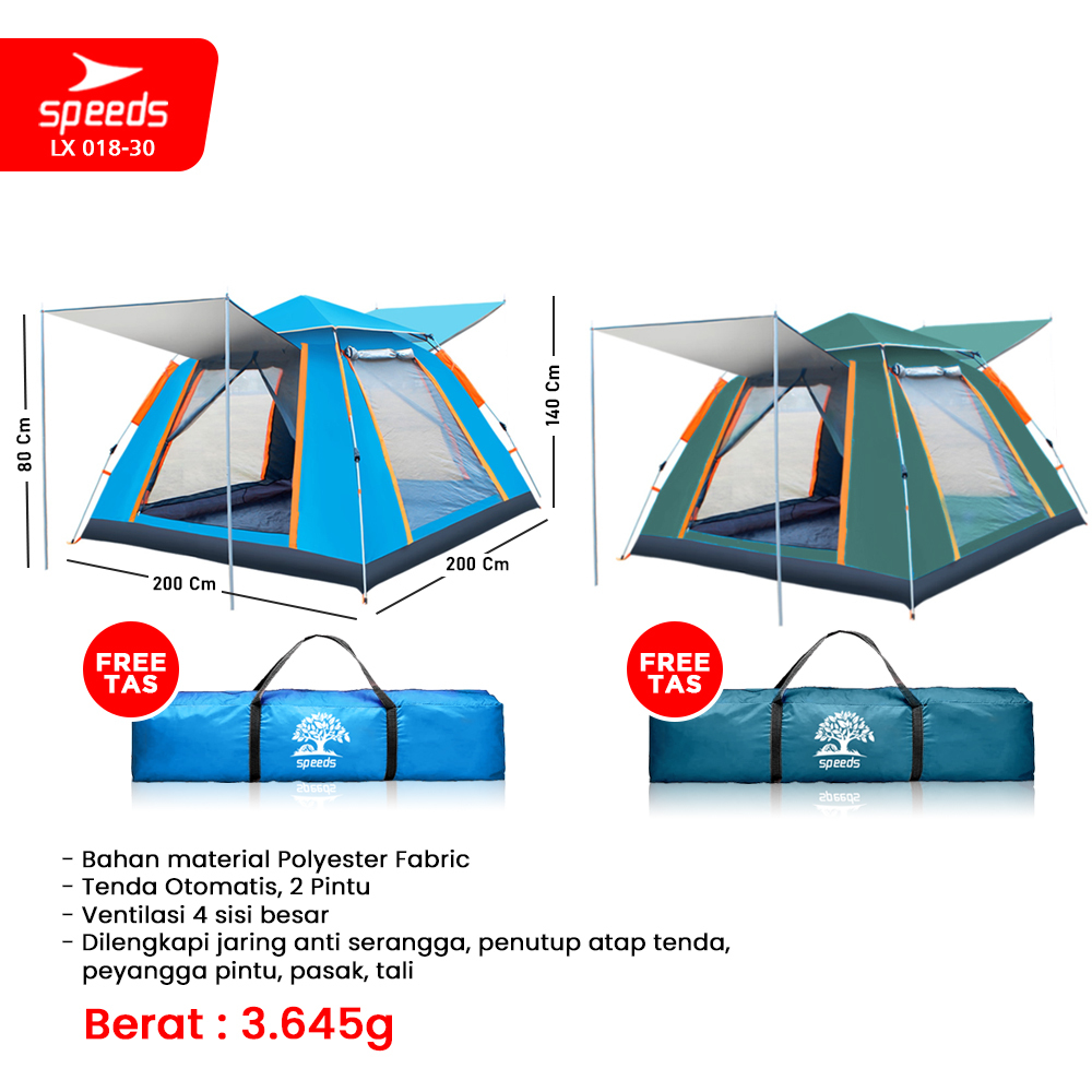 SPEEDS Tenda Camping Lipat Untuk 4-5 Orang Tenda Dome Manual Tenda Gunung Portable Waterproof 018-30