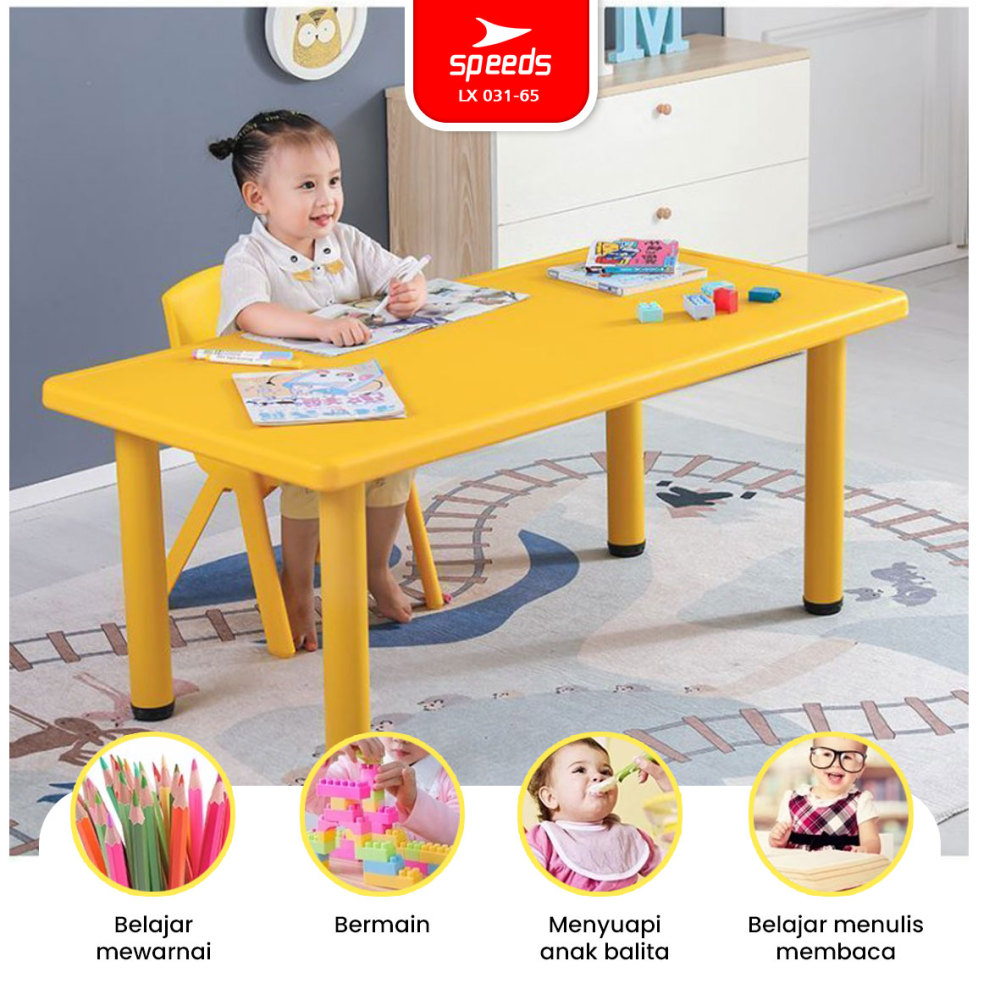 SPEEDS Meja Belajar Anak Rectangular Kids Ergonomis Kin Table Meja Persegi Panjang TK Paud Colorful Kids Table Warna Warni 031-65