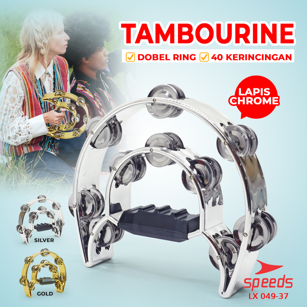 SPEEDS Alat Musik Tamborin Kecrekan Tamborine Gereja Tambourine Instrumen Double Ring 049-37