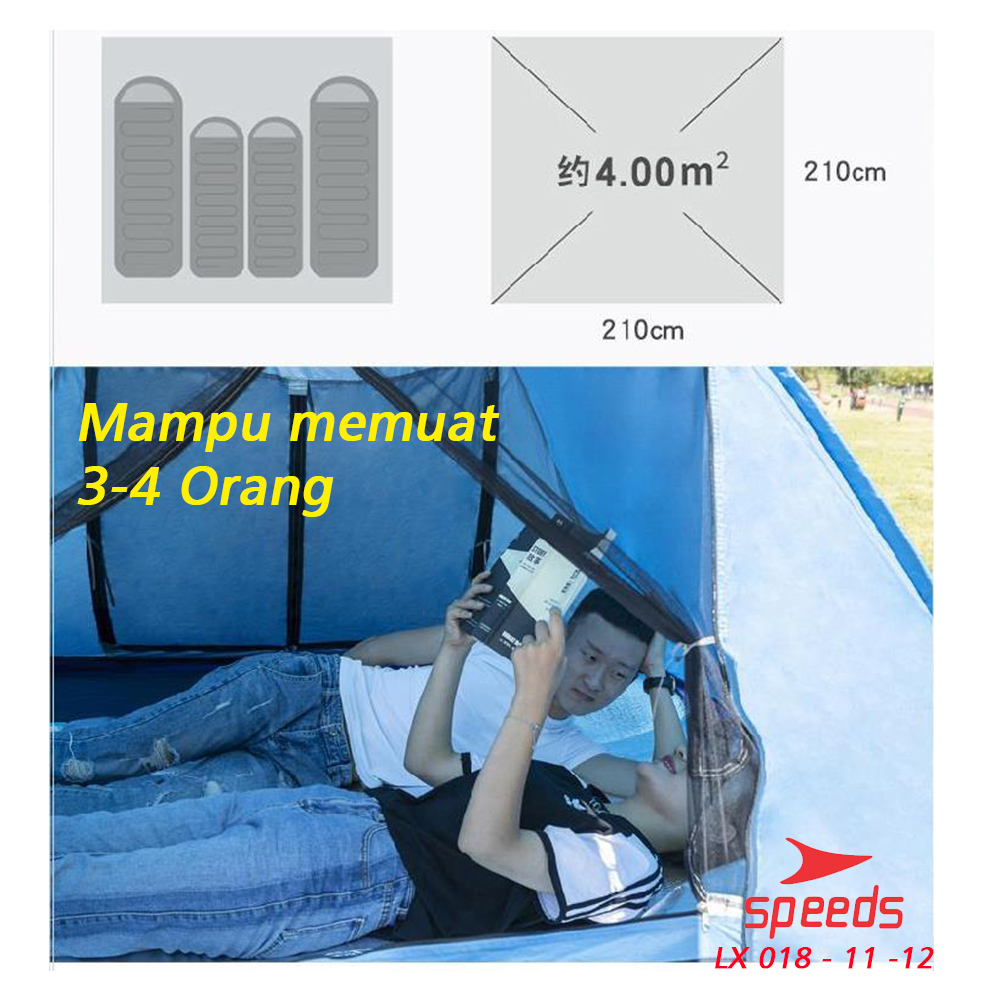 SPEEDS Tenda Camping Family Otomatis Piknik 2-3  Orang Dengan Alas Tenda Anti Air LX 018-11
