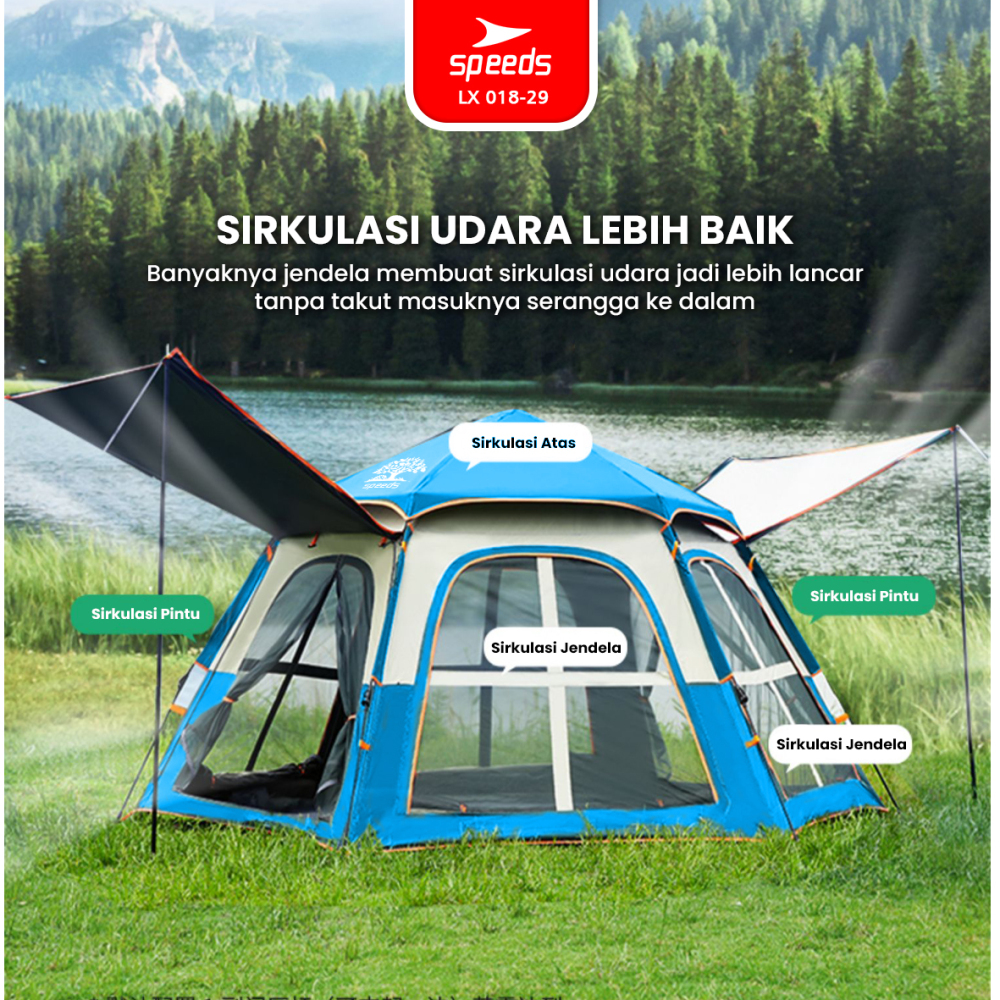 SPEEDS Tenda Camping Besar Otomatis Portabel Muat 6-9 Orang 2 Pintu Kemah Outdoor Kanopi Waterproof 018-29