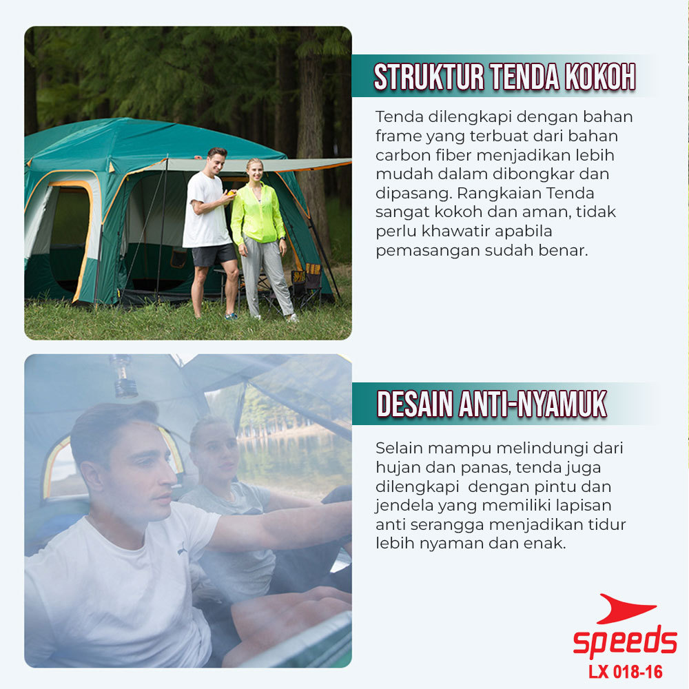 SPEEDS Tenda Camping / Tenda Kemah Besar Muat 3-5 Orang Tenda Outdoor + Kanopi Double Layer 018-16