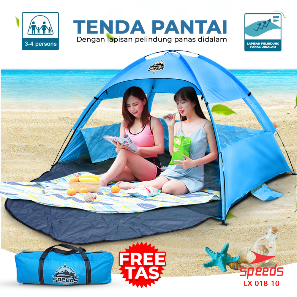 SPEEDS Tenda Camping terbuka otomatis untuk 3-4 orang Tenda PIKNIK / PANTAI / SANTAI 018-10