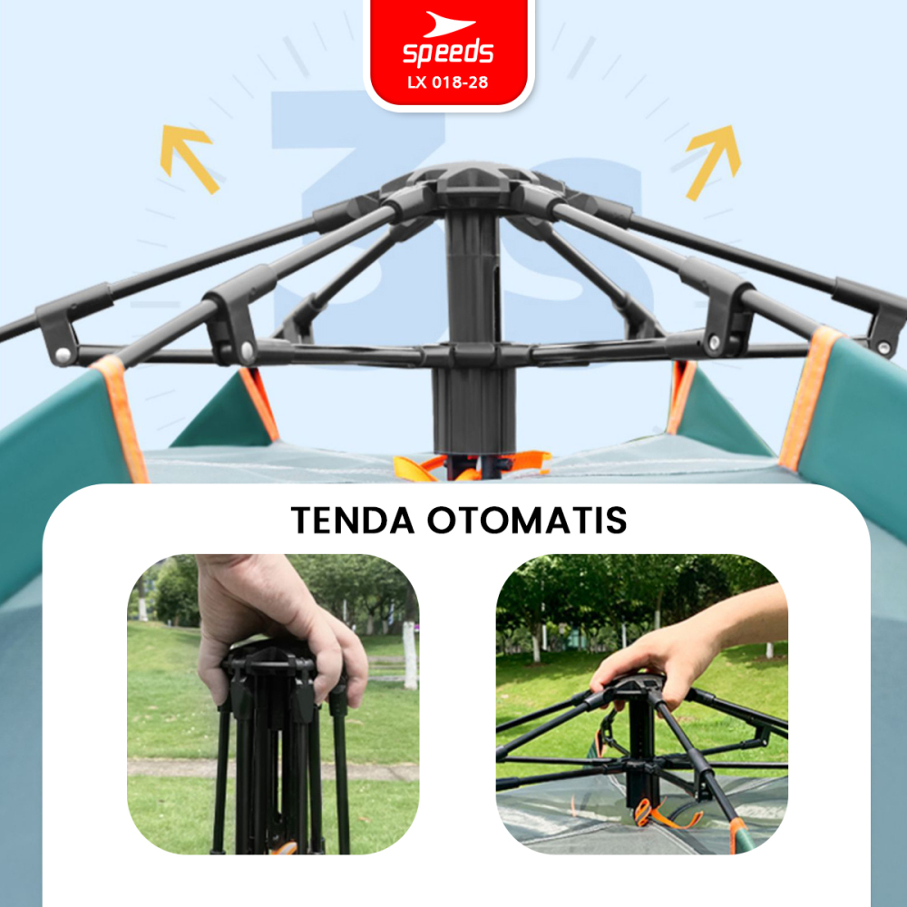 SPEEDS Tenda Camping Besar Otomatis Portabel Piknik Indoor Muat 3-5 Orang 2 Pintu Kemah Outdoor Dengan Kanopi 018-28