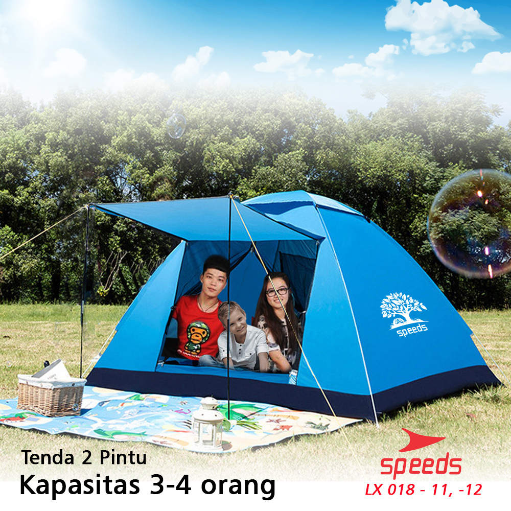 SPEEDS Tenda Camping Family Otomatis Piknik 2-3  Orang Dengan Alas Tenda Anti Air LX 018-11