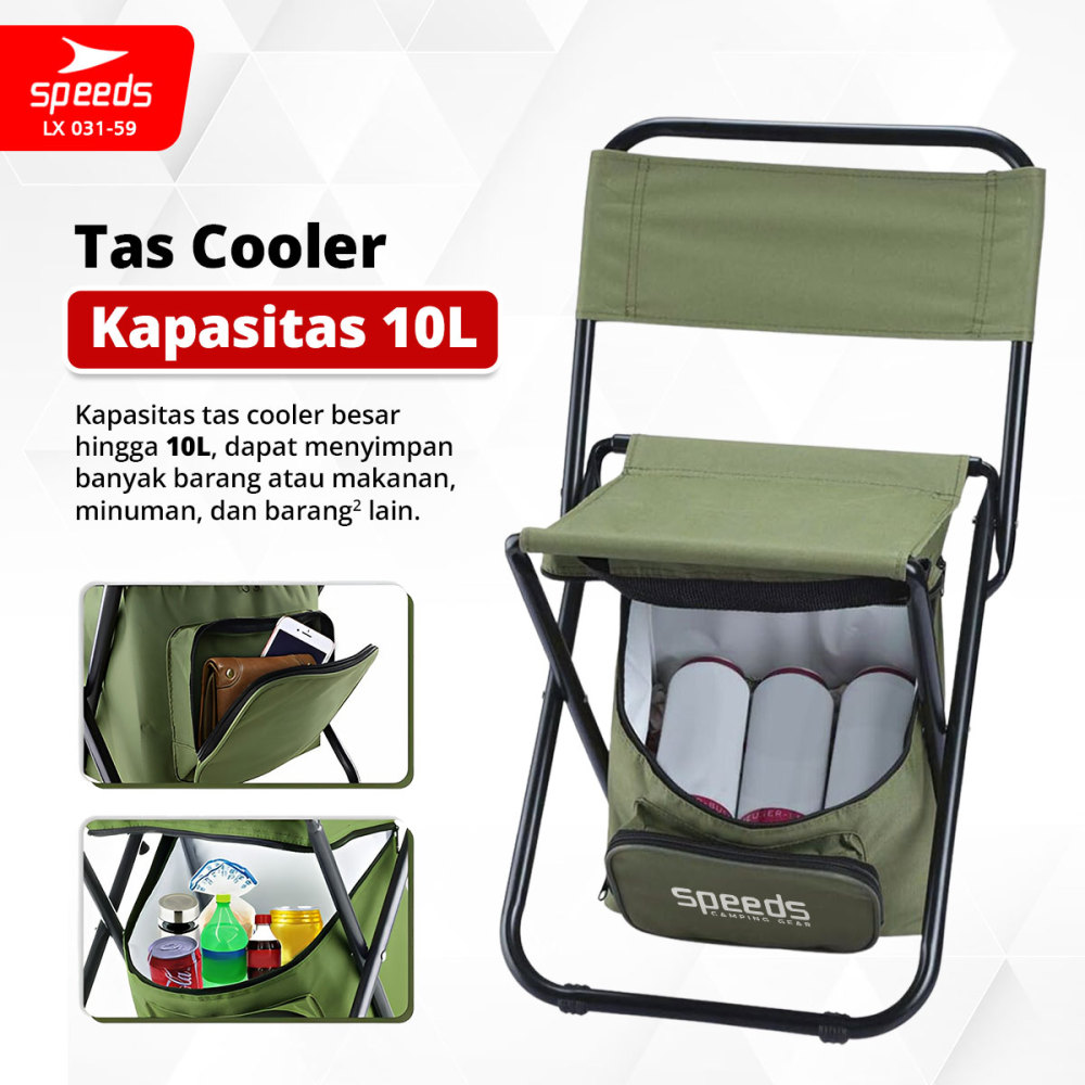 SPEEDS Kursi Lipat + Tas Pendingin Portabel Camping Outdoor Indoor Multifungsi LX 031-59