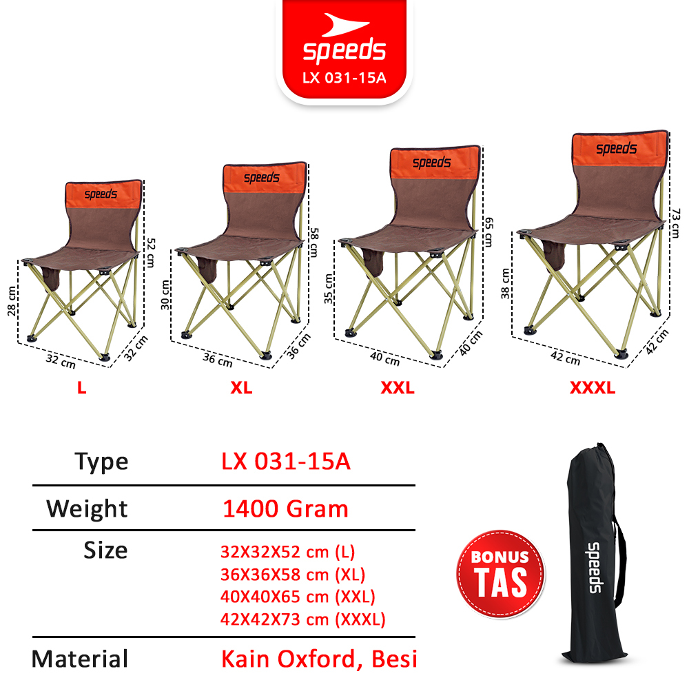 SPEEDS Kursi Lipat Kemah Outdoor Portabel Camping Folding Chair Kursi Taman LX 031-15A