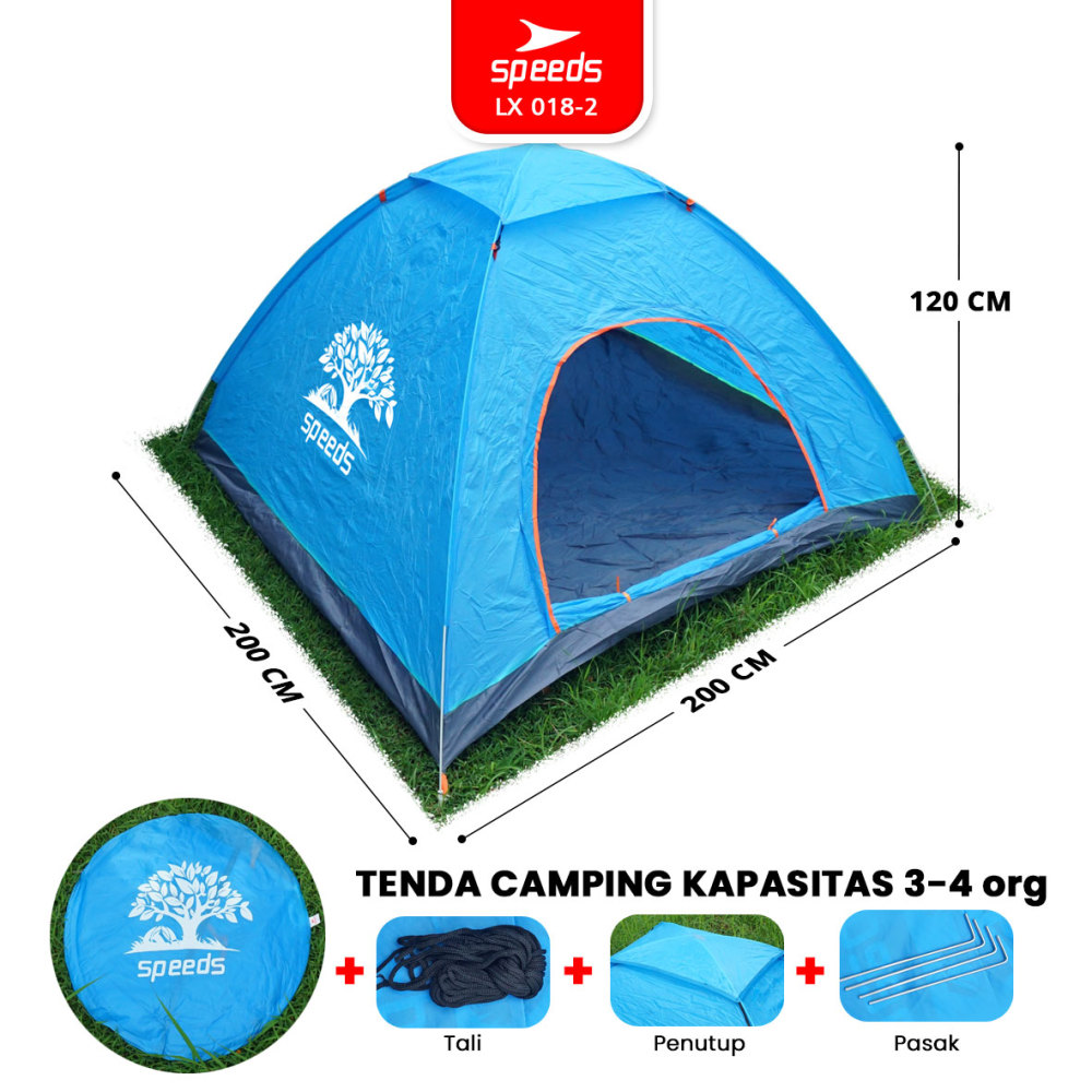 SPEEDS Tenda Camping Biru Kapasitas 4 Orang Tenda Otomatis Outdoor & Indoor Tenda Gunung 018-2