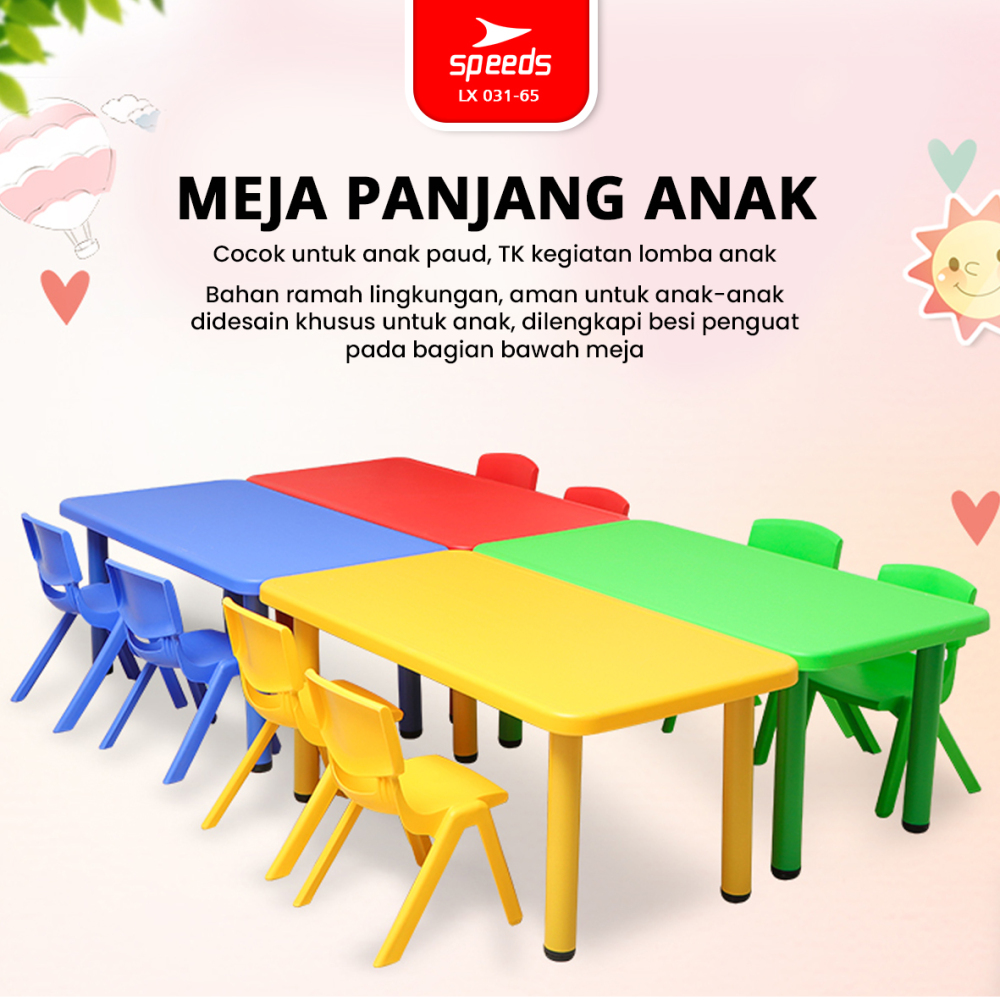 SPEEDS Meja Belajar Anak Rectangular Kids Ergonomis Kin Table Meja Persegi Panjang TK Paud Colorful Kids Table Warna Warni 031-65