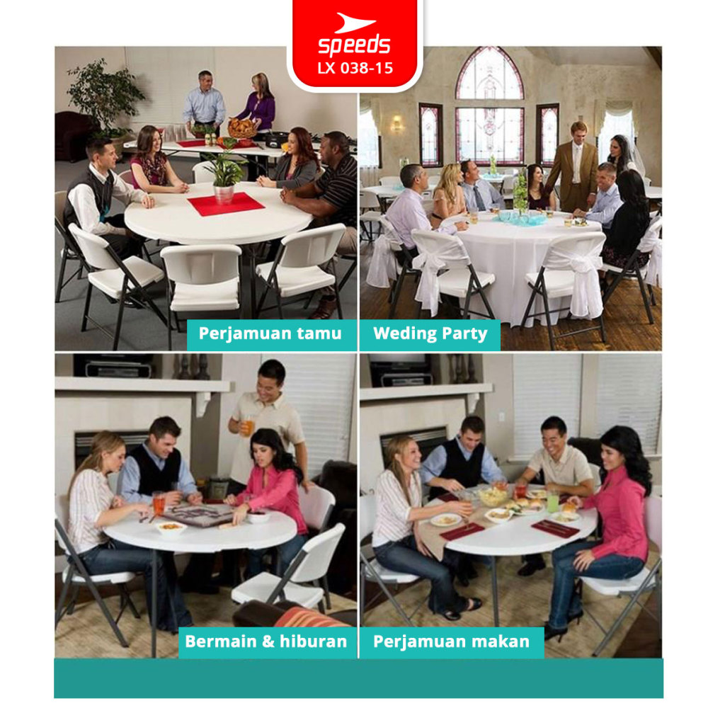SPEEDS Meja Lipat Plastik Serbaguna 183x183x74cm Folding Table Lingkaran Indoor Outdoor Piknik Meja Makan 038-15
