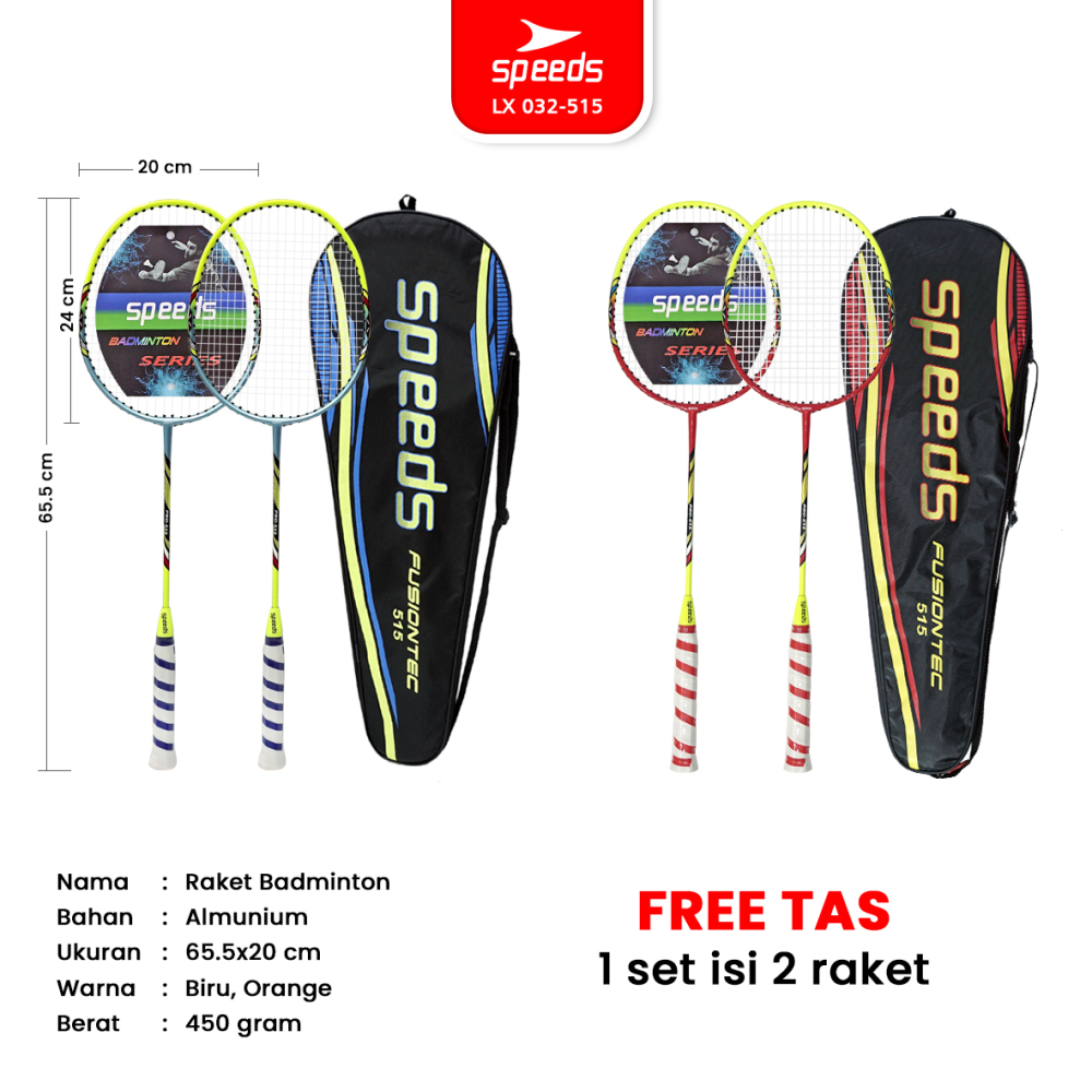SPEEDS Raket Bulu Tangkis Raket Racket Badminton Original 1 Set isi 2 Pcs Free Tas LX 032-515