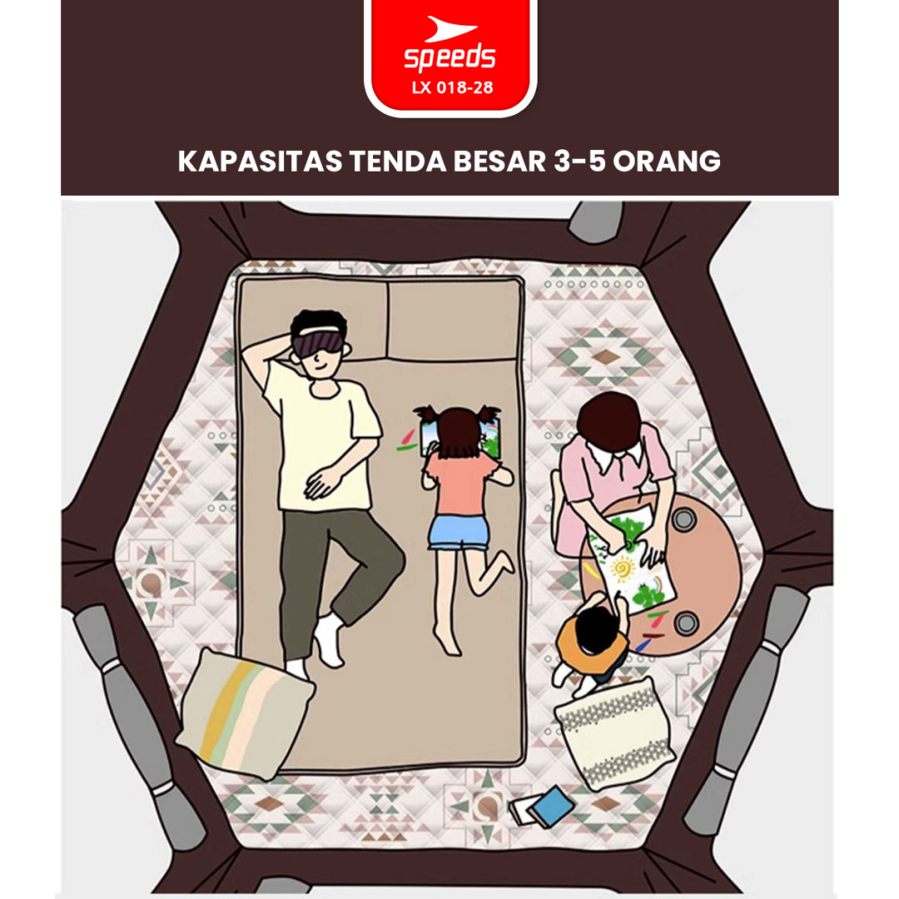 SPEEDS Tenda Camping Besar Otomatis Portabel Piknik Indoor Muat 3-5 Orang 2 Pintu Kemah Outdoor Dengan Kanopi 018-28