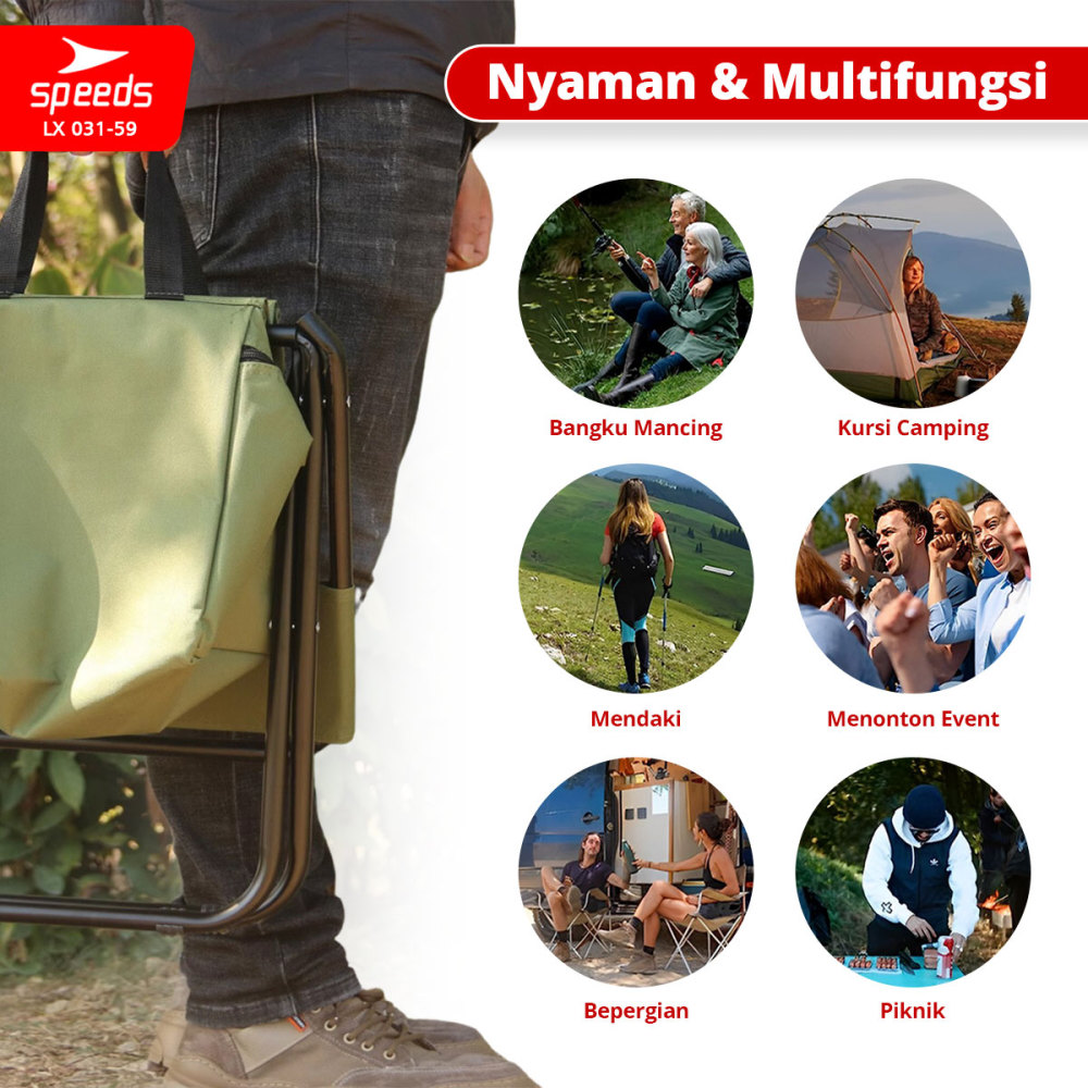 SPEEDS Kursi Lipat + Tas Pendingin Portabel Camping Outdoor Indoor Multifungsi LX 031-59