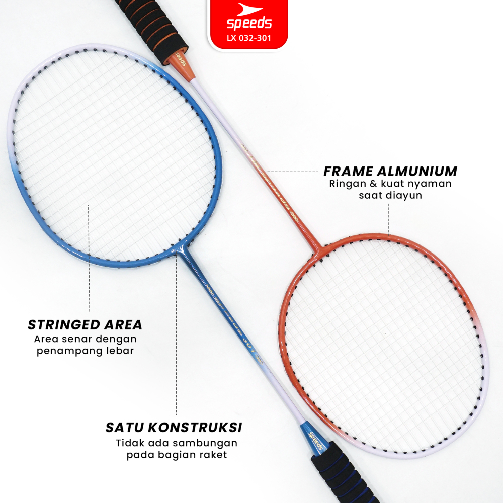 SPEEDS Raket Bulu Tangkis Raket Badminton Original 1 Set isi 2pcs Free Tas Racket 032-301