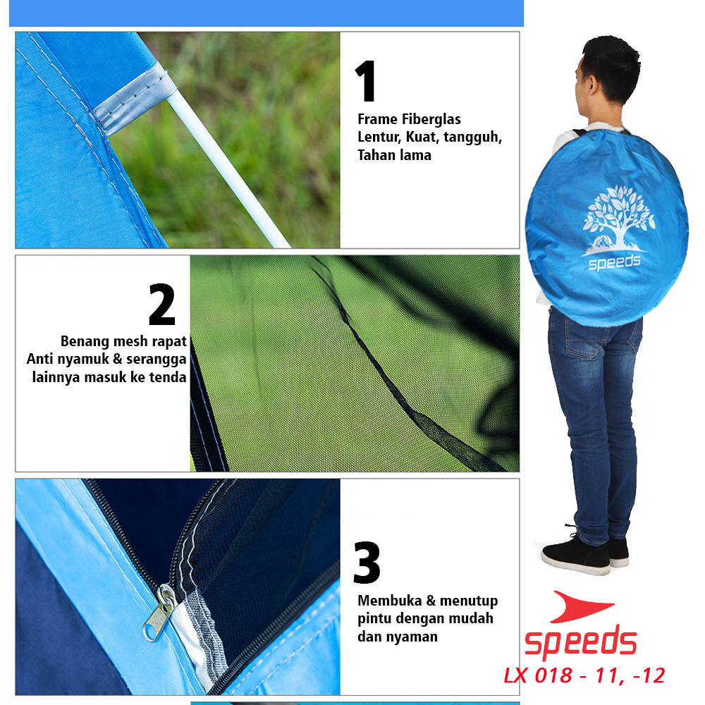 SPEEDS Tenda Camping Family Otomatis Piknik 2-3  Orang Dengan Alas Tenda Anti Air LX 018-11