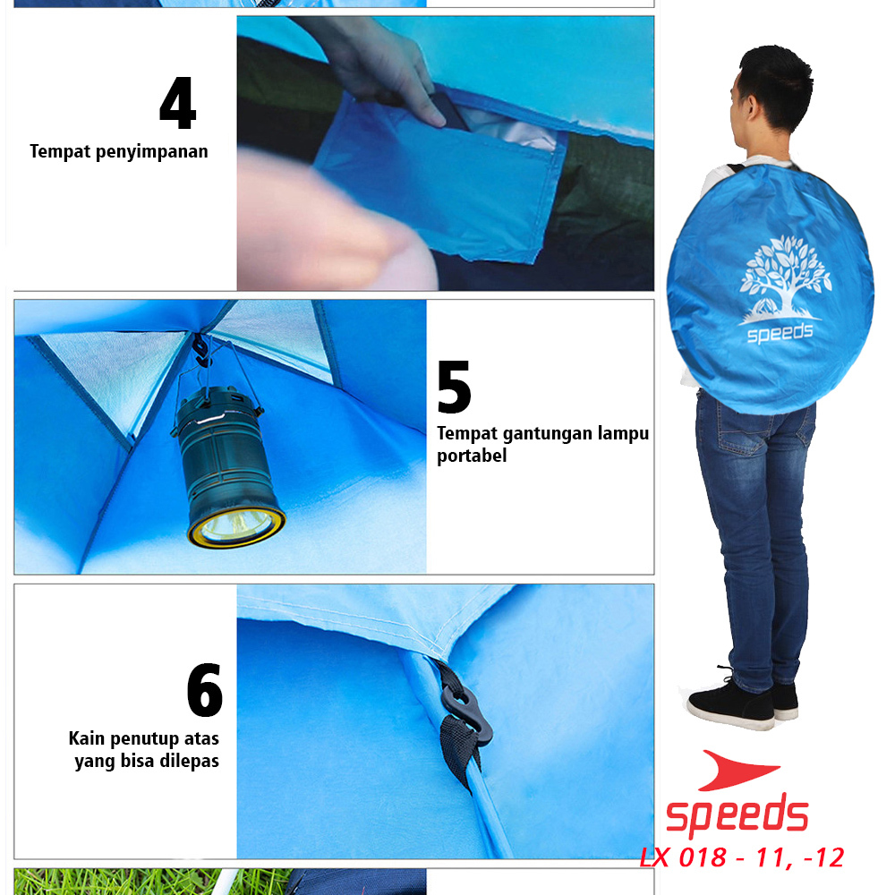 SPEEDS Tenda Camping Family Otomatis Piknik 2-3  Orang Dengan Alas Tenda Anti Air LX 018-11