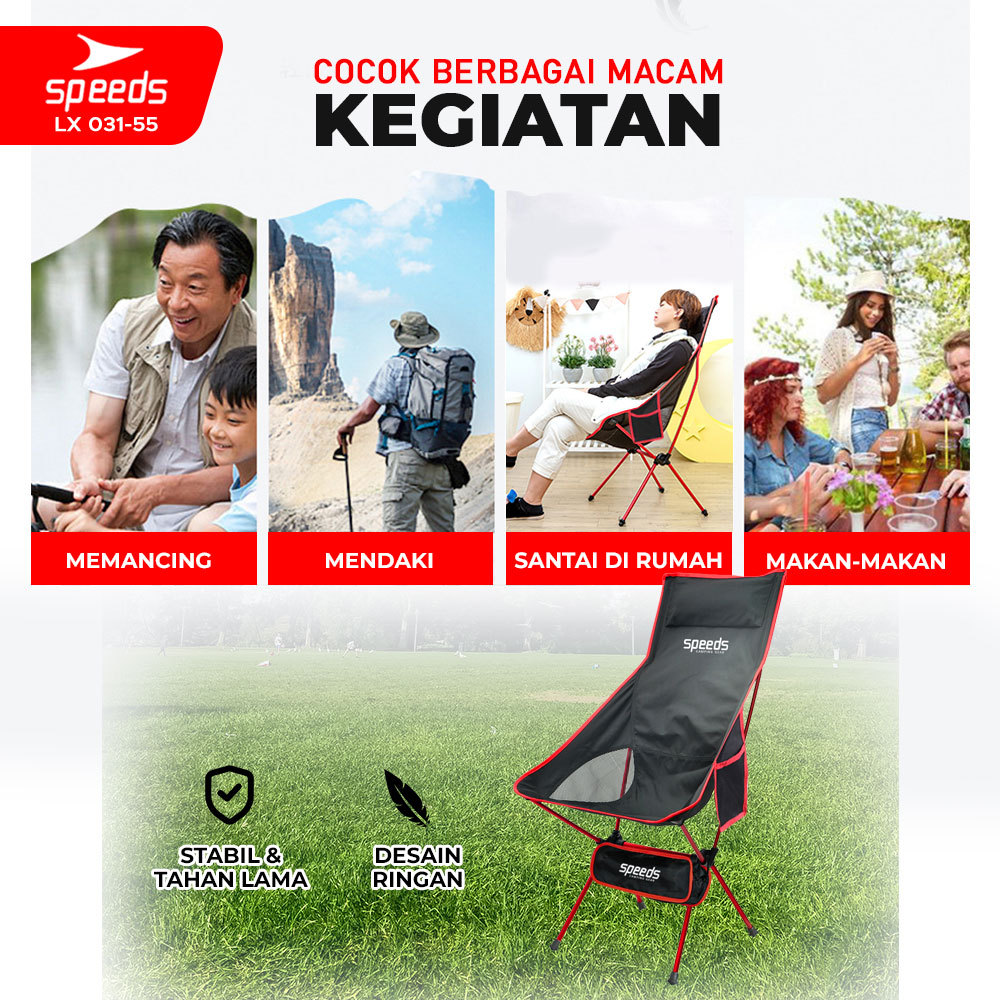 SPEEDS Kursi Lipat Camping Outdoor Space Foldable Chair Piknik Hiking Mancing Aksesoris Tenda 031-55