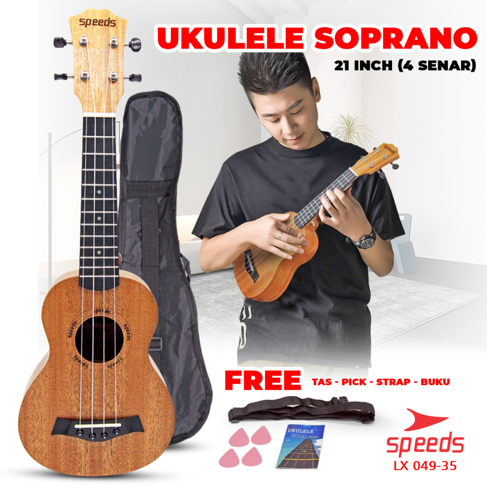 SPEEDS Ukulele 4 Senar Ukulele Soprano Ukulele 21 Inch Akustik Kualitas Premium Gitar 049-35
