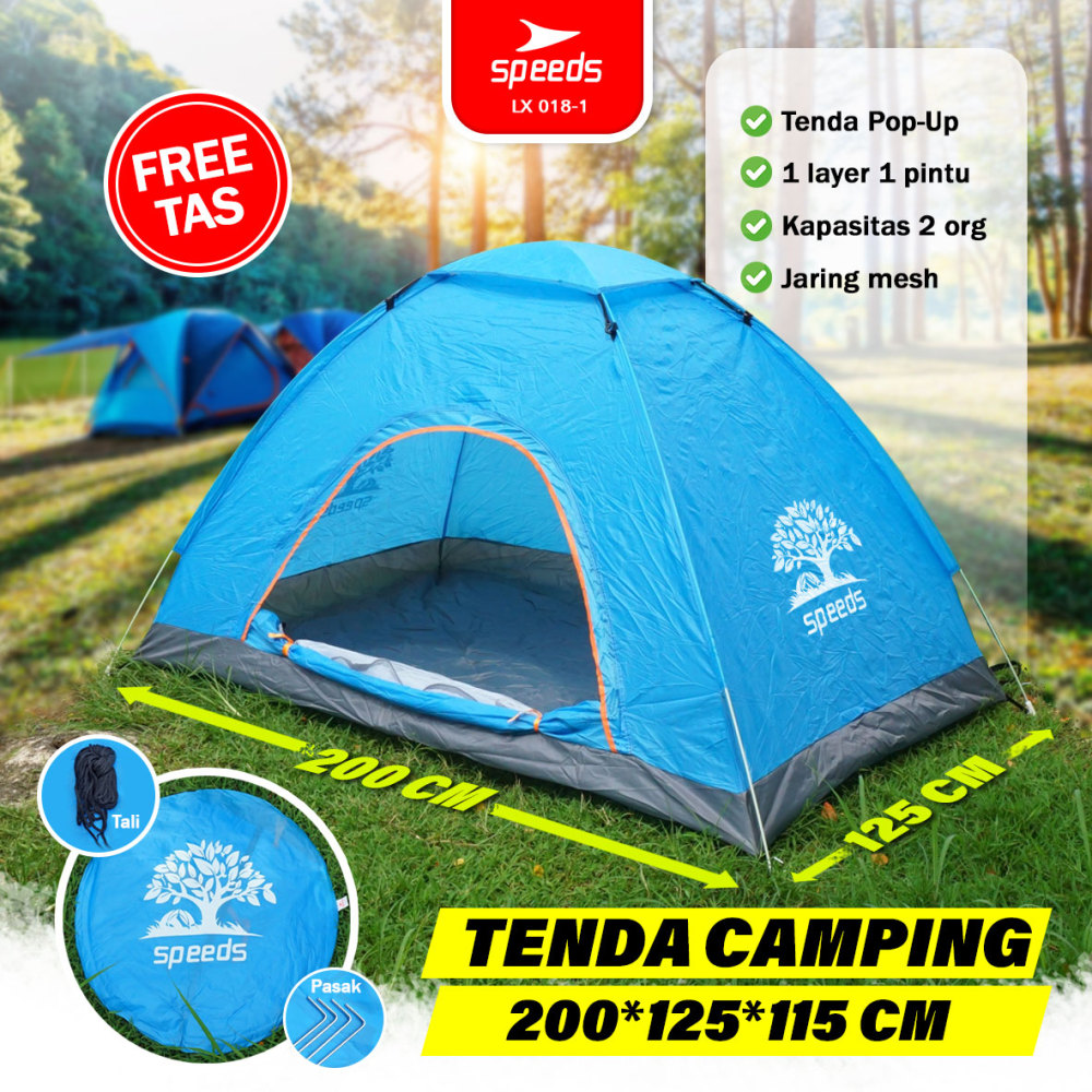 SPEEDS Tenda Camping Biru Kapasitas 1-3 Orang Tenda Otomatis Outdoor & Indoor Tenda Gunung 018-1