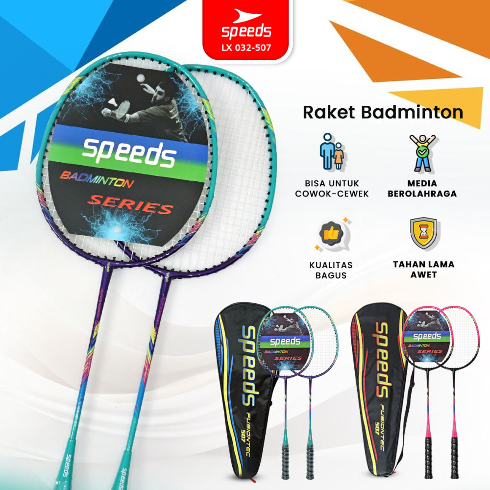 SPEEDS Raket Racket Badminton Raket Bulu Tangkis Raket Olahraga 1 Set isi 2pcs Outdoor 032-507