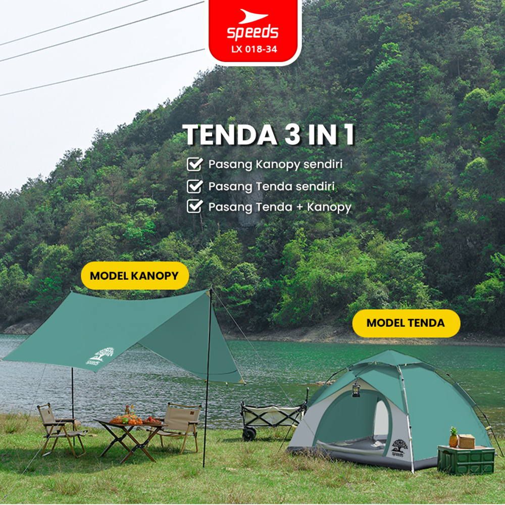SPEEDS Tenda Camping 3in1 Kanopi TeduhAnti Panas Tent Kemah Mendaki 3-4 Orang Portabel Outdoor 018-34