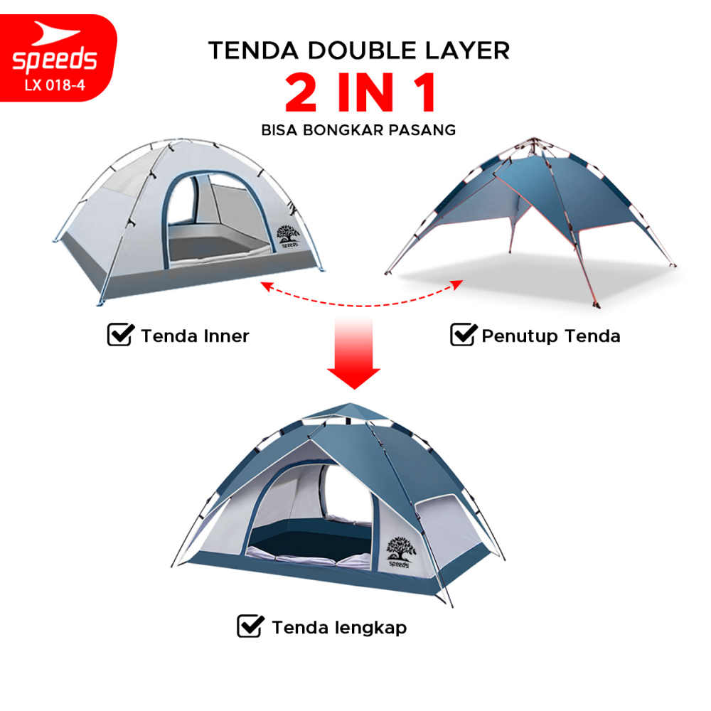 SPEEDS Tenda Camping Tenda Kemah Speeds 4 Orang Lipat Portable Import Original 018-4