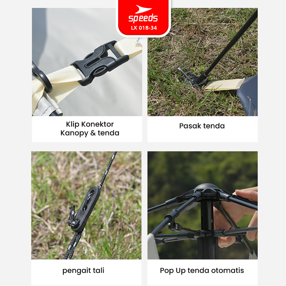 SPEEDS Tenda Camping 3in1 Kanopi TeduhAnti Panas Tent Kemah Mendaki 3-4 Orang Portabel Outdoor 018-34