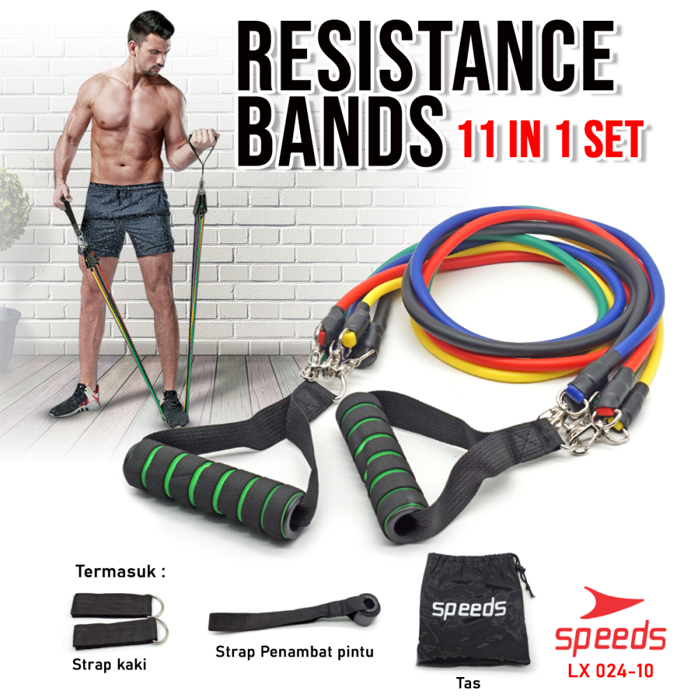 SPEEDS Resistance Bands 11 in 1 Set Tali Pembantu Premium Bands Fitness Gym Power 024-10