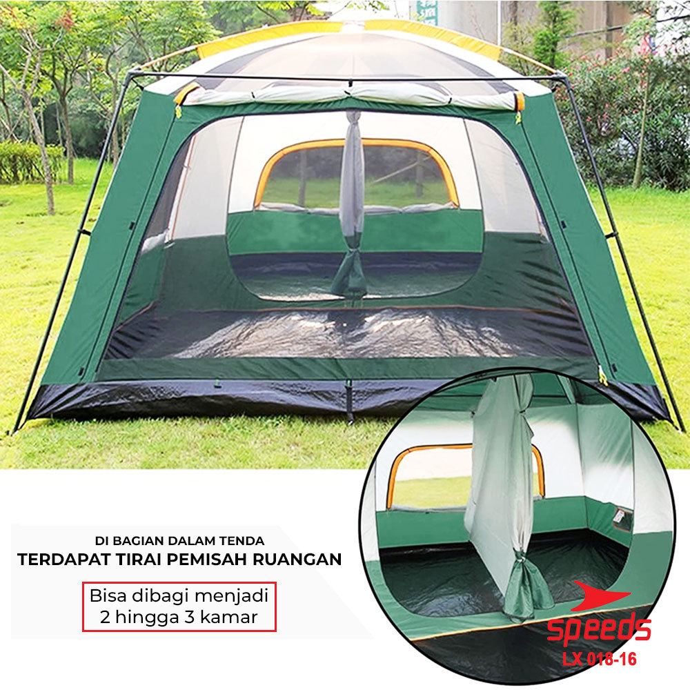 SPEEDS Tenda Camping / Tenda Kemah Besar Muat 3-5 Orang Tenda Outdoor + Kanopi Double Layer 018-16