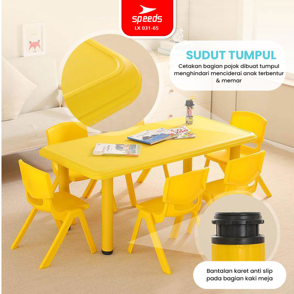 SPEEDS Meja Belajar Anak Rectangular Kids Ergonomis Kin Table Meja Persegi Panjang TK Paud Colorful Kids Table Warna Warni 031-65