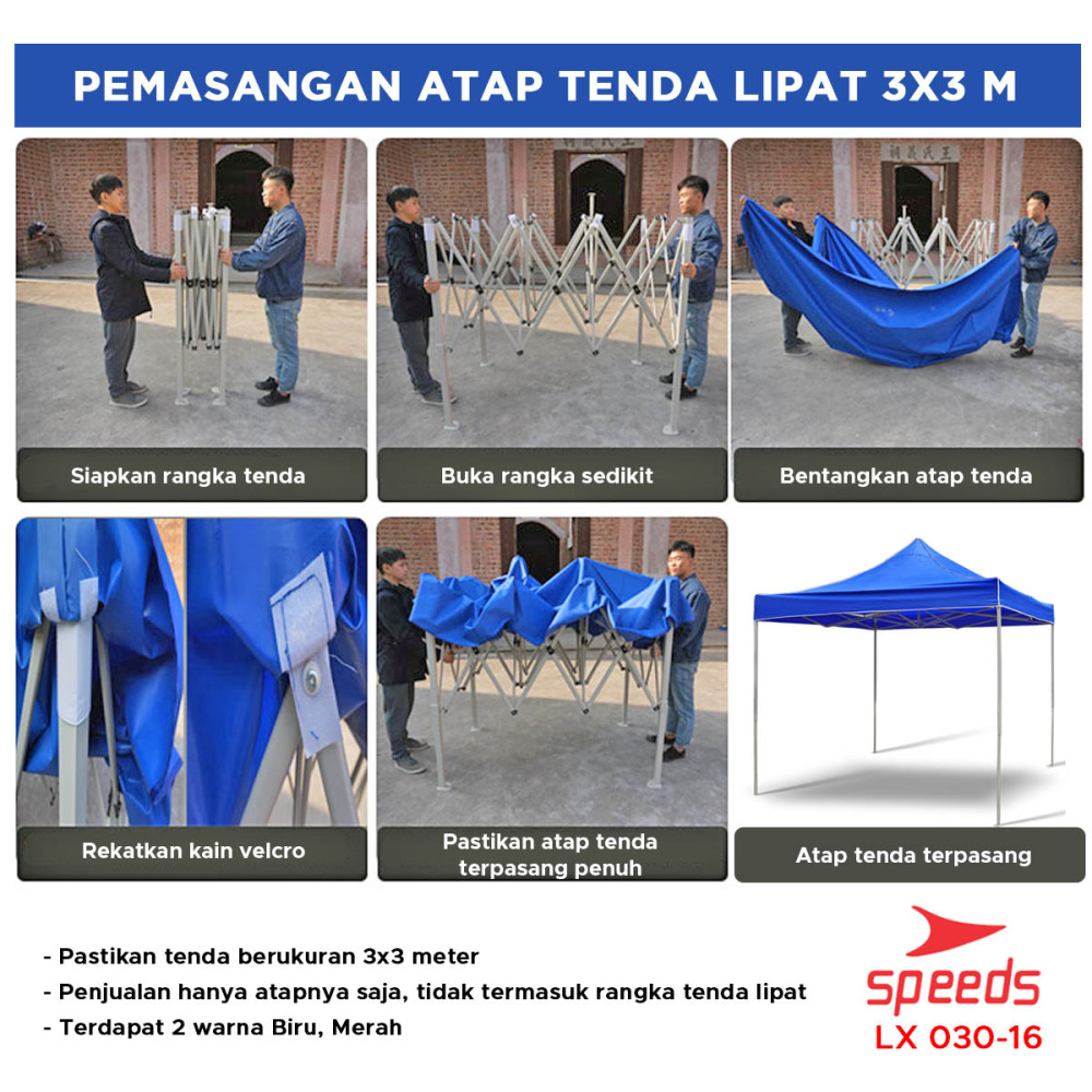SPEEDS Terpal Tenda Jualan 3x3m Berbahan Kain Oxford 600D Tenda Bazar Jualan Anti Air Mudah Dilipat 030-16