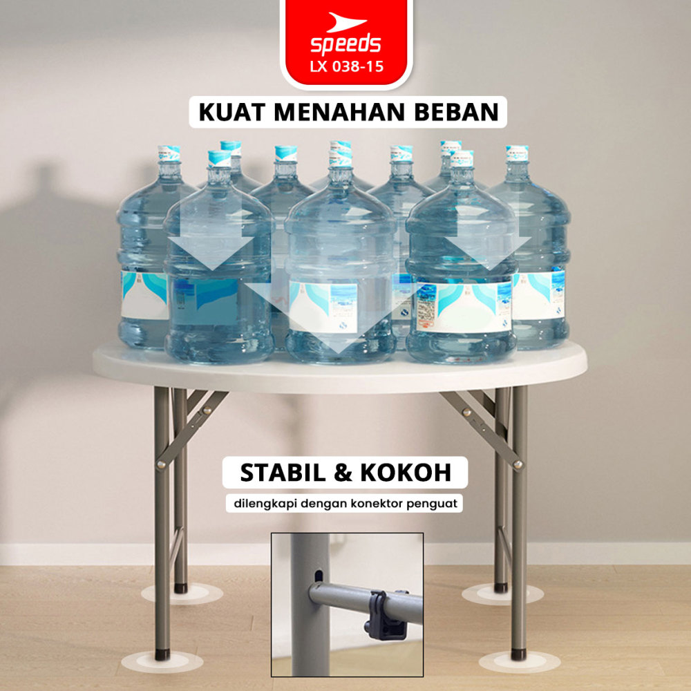 SPEEDS Meja Lipat Plastik Serbaguna 183x183x74cm Folding Table Lingkaran Indoor Outdoor Piknik Meja Makan 038-15
