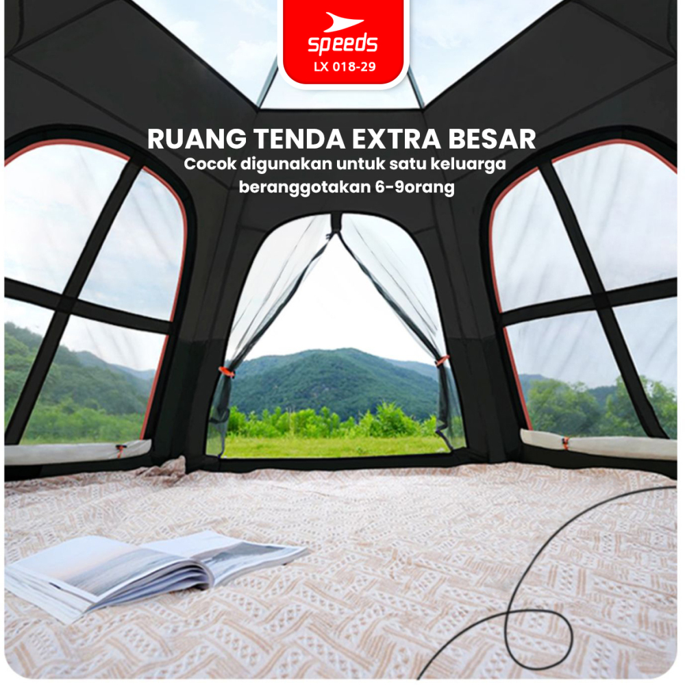 SPEEDS Tenda Camping Besar Otomatis Portabel Muat 6-9 Orang 2 Pintu Kemah Outdoor Kanopi Waterproof 018-29