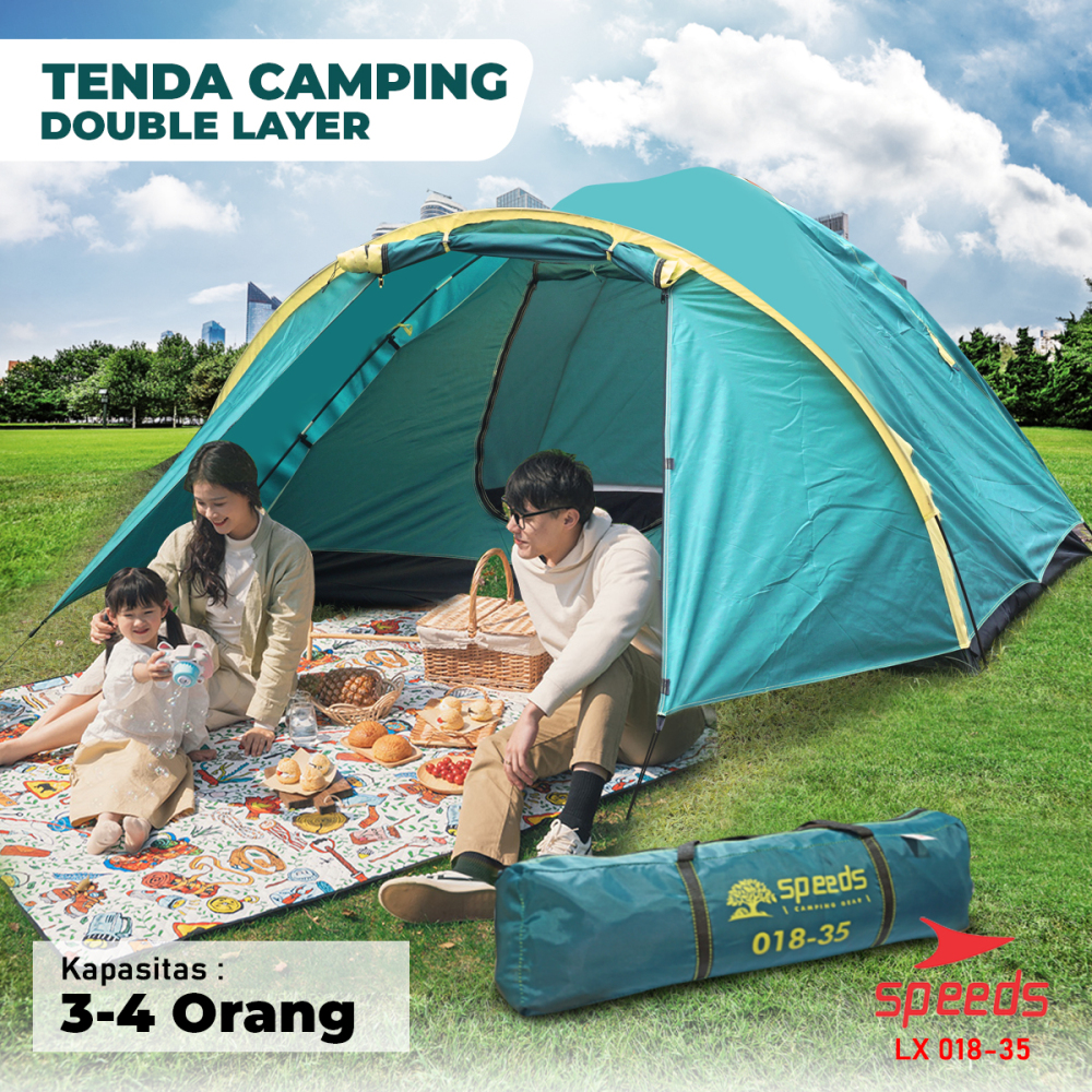 SPEEDS Tenda Camping Lipat Untuk 3-4 Orang Tenda Dome Manual Tenda Gunung Portable Waterproof 018-35