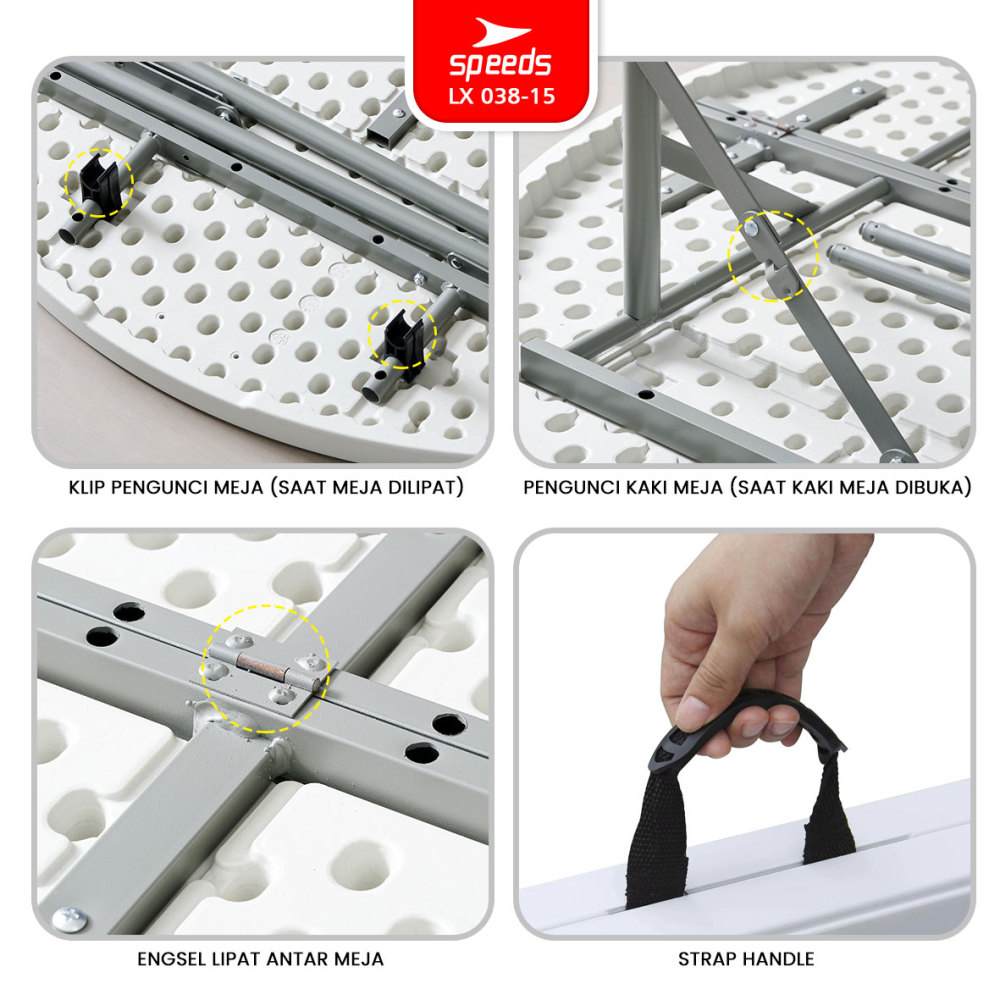 SPEEDS Meja Lipat Plastik Serbaguna 183x183x74cm Folding Table Lingkaran Indoor Outdoor Piknik Meja Makan 038-15
