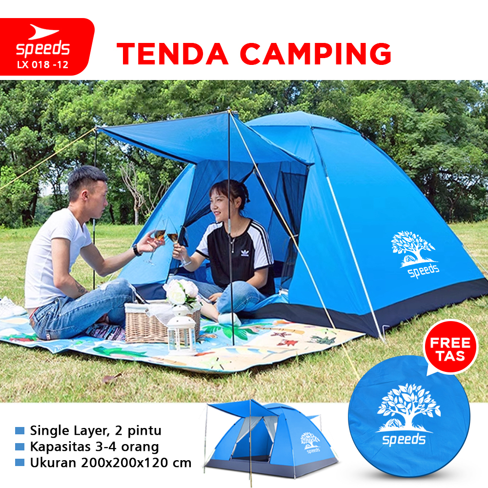 SPEEDS Tenda Camping Family Otomatis Piknik 2-3  Orang Dengan Alas Anti Air 018-12
